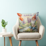 Personalized whimsical gnome flowers pillow<br><div class="desc">Forest creature whimsical gnome and hedgehog wildflowers</div>