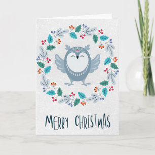 Personalized Whimsical Owl Christmas Card