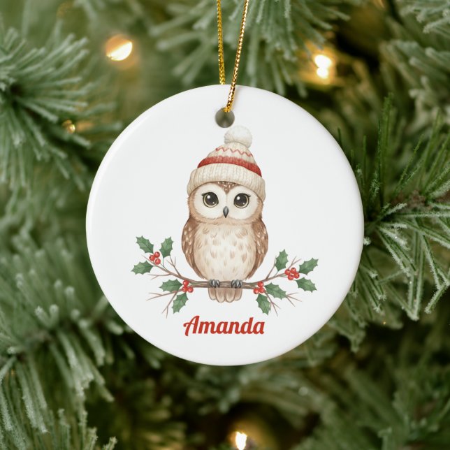 Personalized Whimsical Owl Christmas Ornament (Tree)