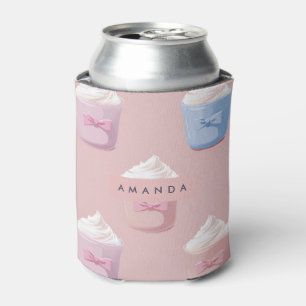 Personalized Whimsical Pastel Cupcake Pattern Can Cooler