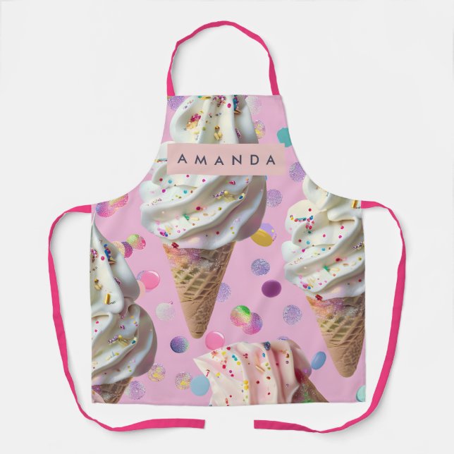 Personalized  Whimsical Pastel Ice Cream Dream  Apron (Front)