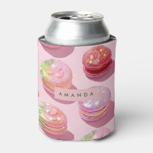 Personalized Whimsical Pastel Macaron Sparkle Can Cooler