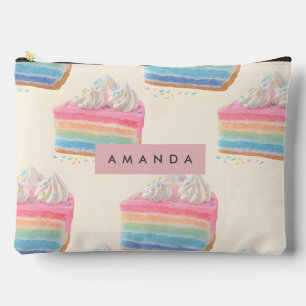 Personalized Whimsical Rainbow Cake Pattern Accessory Pouch