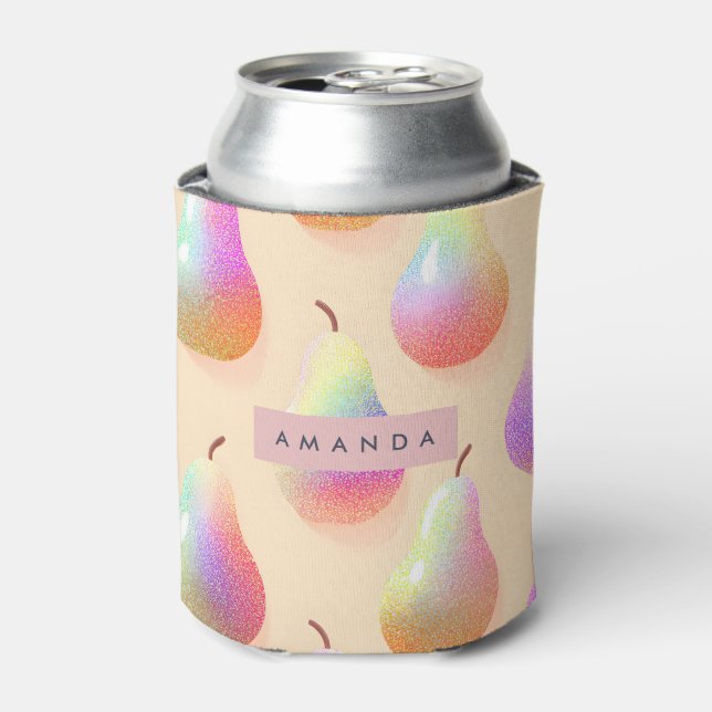 Personalized Whimsical Rainbow Pear Pastel Can Cooler (Can Front)