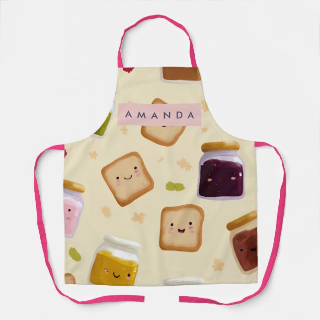 Personalized Whimsical Toast & Jam Pattern Apron (Front)