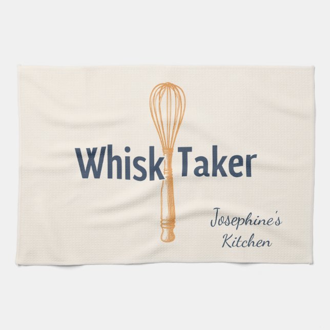 Personalized Whisk Taker Funny Baking Cute Elegant Tea Towel (Horizontal)