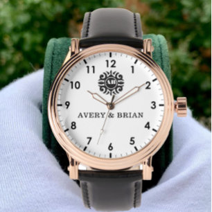 Personalized white black Custom name monogram Watch