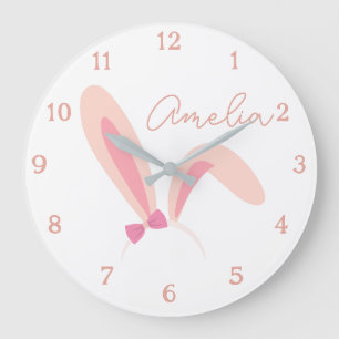 Personalized White Bunny Nursery Wall Clock Pastel