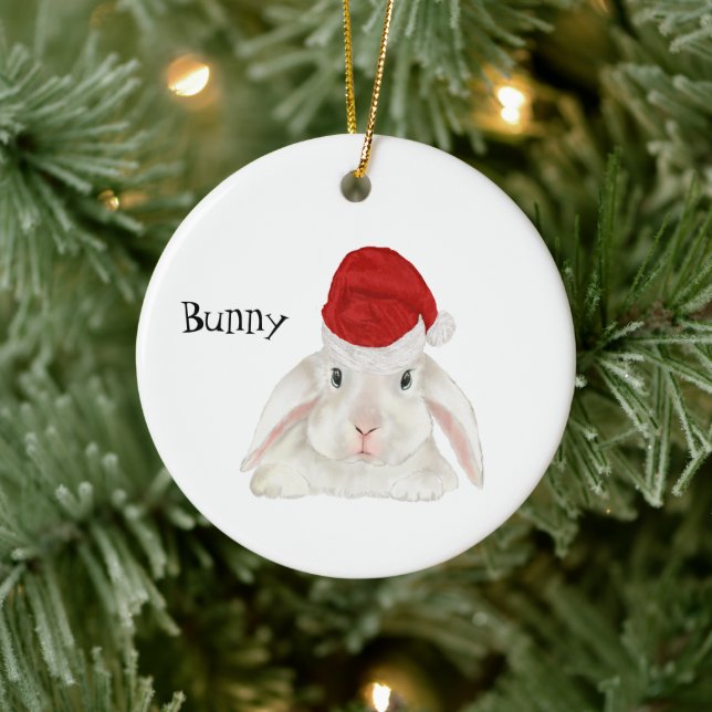 Personalized White Bunny Rabbit with Santa Hat  Ceramic Tree Decoration (Tree)