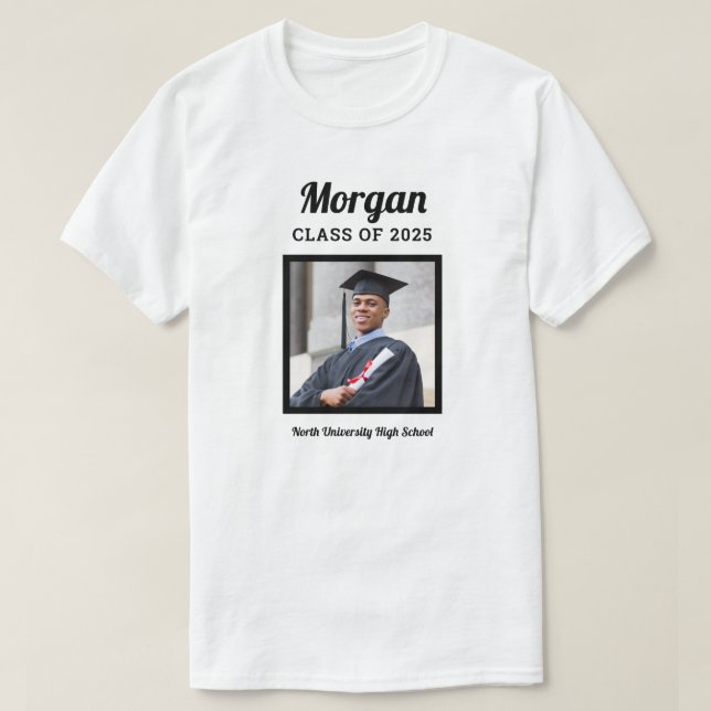 Personalized White Class of 2025 Graduation Photo  T-Shirt (Design Front)