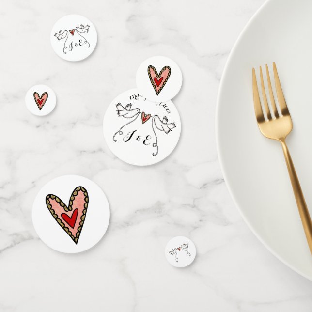 Personalized White Doves and Love Heart Confetti (Group)