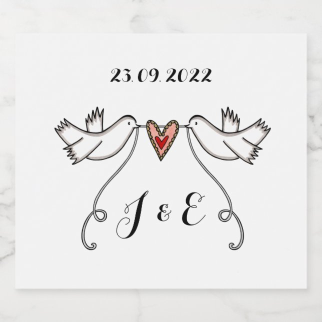 Personalized White Doves Wedding Bottle Labels (Single Label)