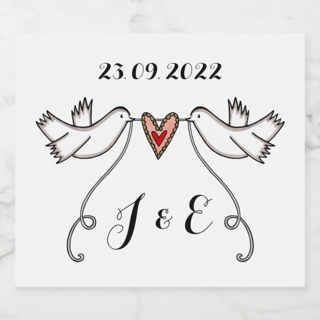 Personalized White Doves Wedding Bottle Labels (Single Label)