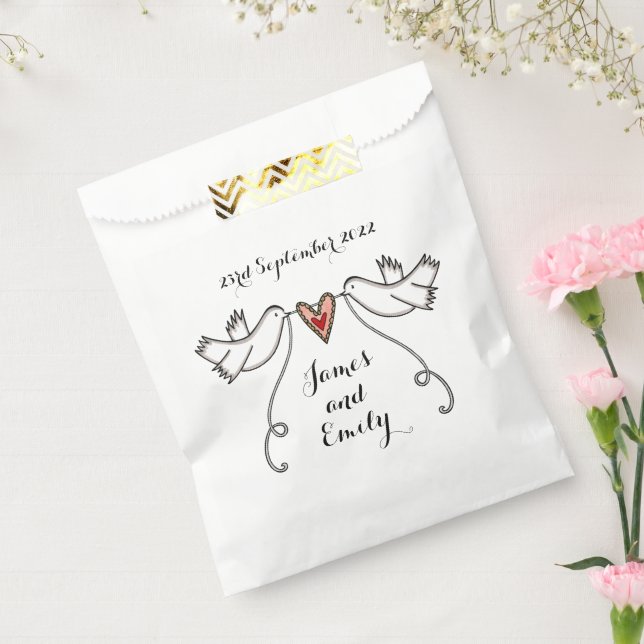 Personalized White Doves Wedding Favor Bags (Sealed)