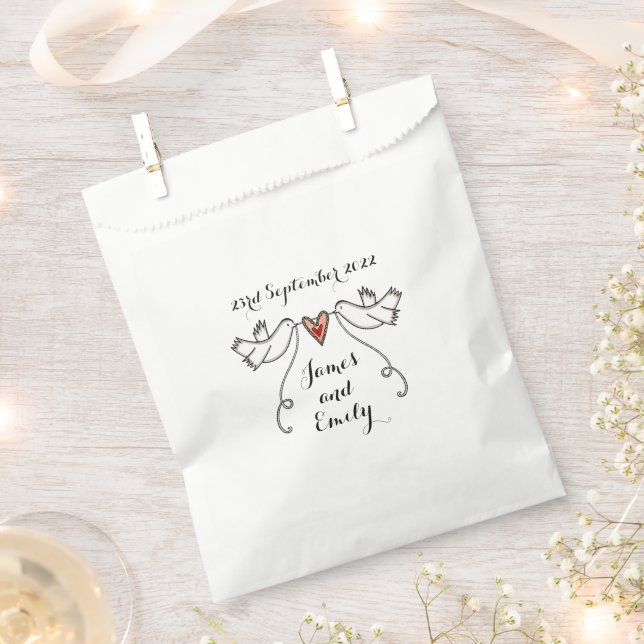 Personalized White Doves Wedding Favor Bags (Clipped)
