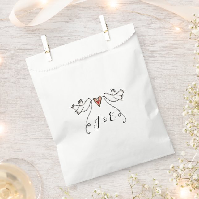 Personalized White Doves Wedding Favor Bags (Clipped)