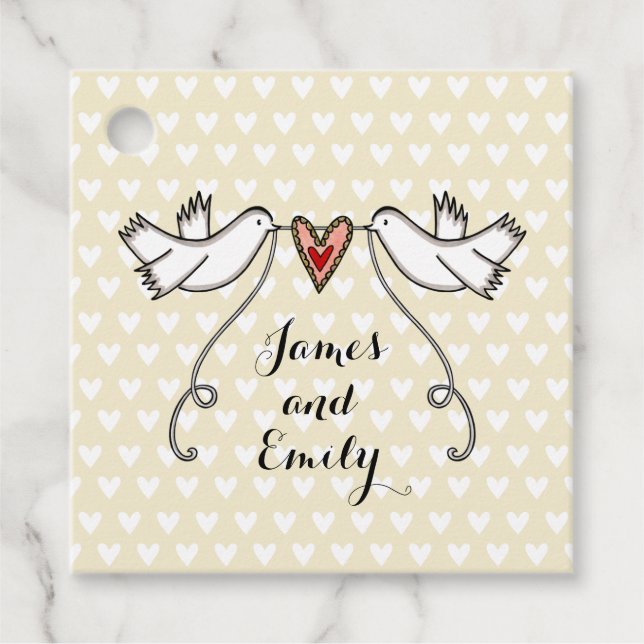 Personalized White Doves Wedding Favor Tags (Front)