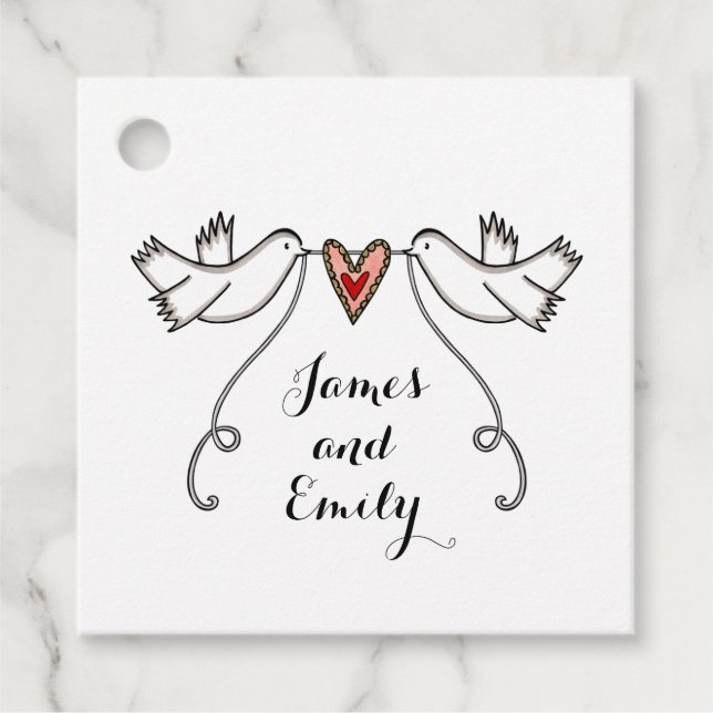 Personalized White Doves Wedding Favor Tags (Front)