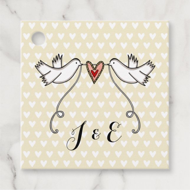 Personalized White Doves Wedding Favor Tags (Front)