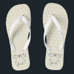 Personalized White Doves Wedding Flip Flops<br><div class="desc">An illustration of 2 beautiful doves holding flowing ribbon with a love heart attached</div>