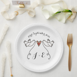 Personalized White Doves Wedding Food Paper Plate