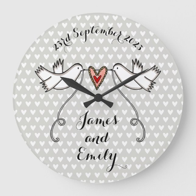 Personalized White Doves Wedding Gift Acrylic  Large Clock (Front)