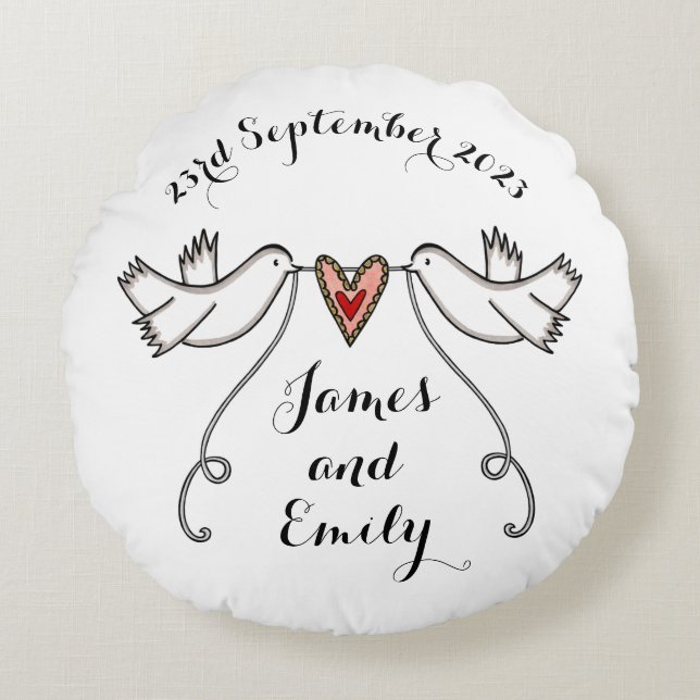 Personalized White Doves Wedding Gift Cushion (Front)
