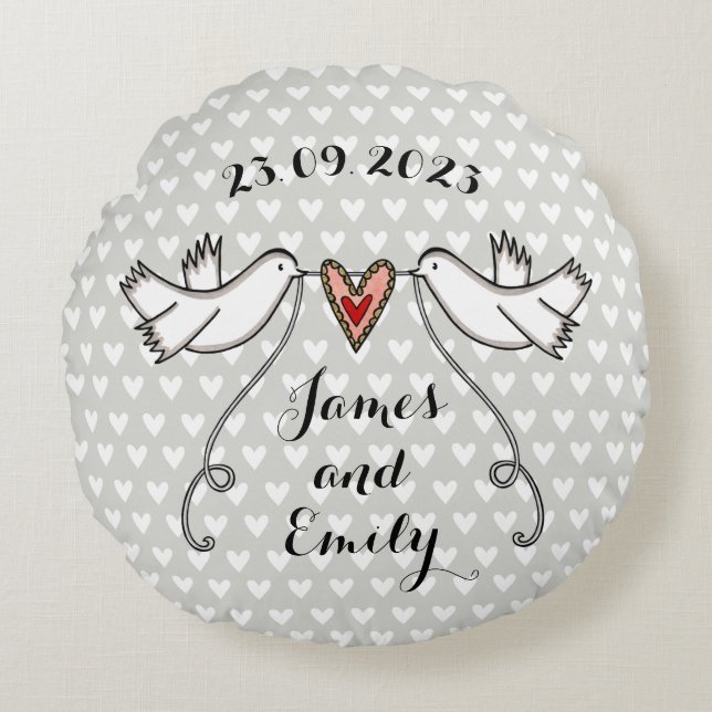 Personalized White Doves Wedding Gift Cushion (Front)