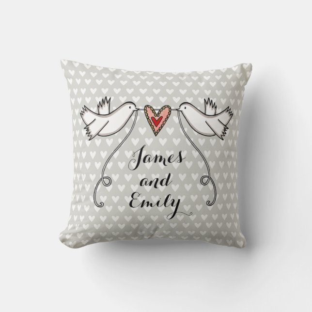 Personalized White Doves Wedding Gift Cushion (Front)