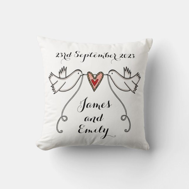 Personalized White Doves Wedding Gift Cushion (Front)