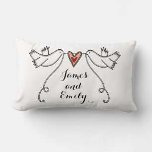 Personalized White Doves Wedding Gift Lumbar Cushion