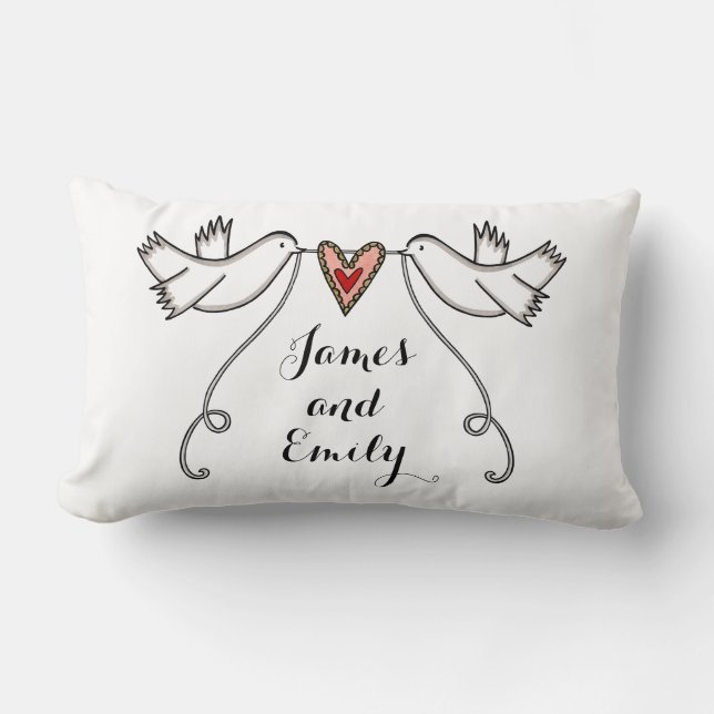 Personalized White Doves Wedding Gift Lumbar Cushion (Front)
