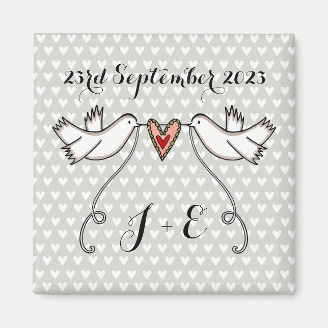 Personalized White Doves Wedding Magnet Favor (Front)