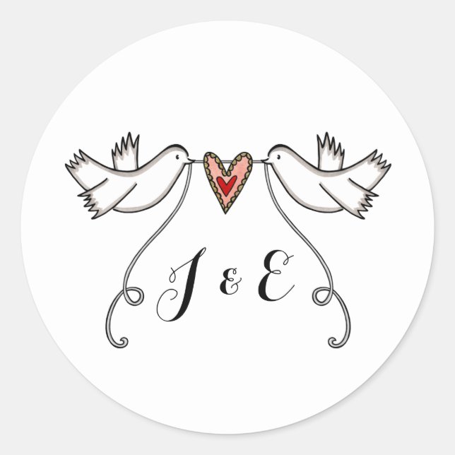 Personalized White Doves Wedding Sticker (Front)