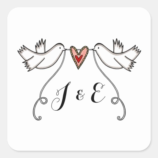 Personalized White Doves Wedding Sticker (Front)