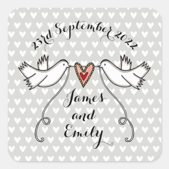 Personalized White Doves Wedding Sticker Labels (Front)