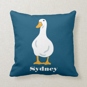 Personalized White Duck Illustration with Feathers Cushion