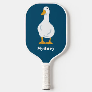 Personalized White Duck Illustration with Feathers Pickleball Paddle
