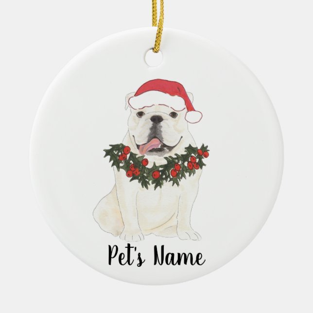 Personalized White English Bulldog Christmas Ceramic Tree Decoration (Front)
