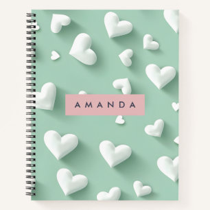 Personalized White Heart Pattern on Mint Notebook