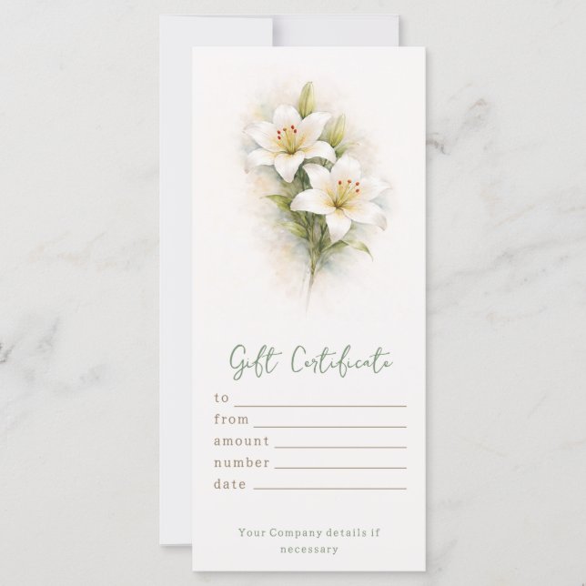 Personalized White Lily Gift Certificate (Front)