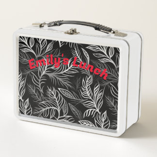 Personalized White Metal Lunch Box with Fun Black 