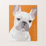 Personalized White Pet French Bulldog Jigsaw Puzzle<br><div class="desc">Personalized pop art french bulldog puzzle featuring a cute white frenchie on a deep orange background that can be changed to any color,  and your name.</div>