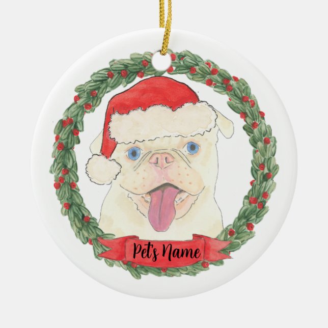 Personalized White Pug Ceramic Tree Decoration (Front)