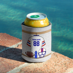 Personalized White Red Blue Football Jersey Can Cooler