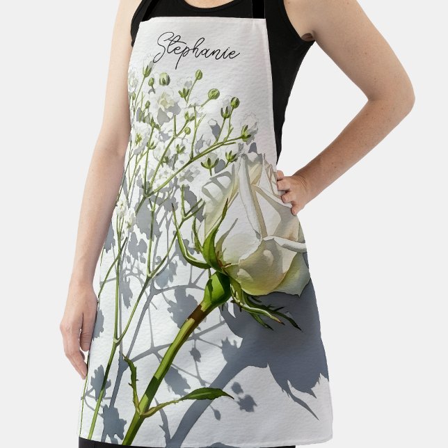 Personalized White Rose Baby's Breath Apron (Creator Uploaded)