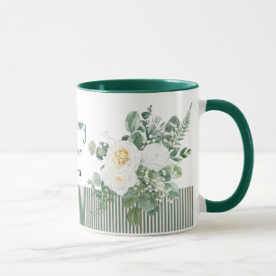 Personalized White Rose Floral Mug, Elegant Custom Mug