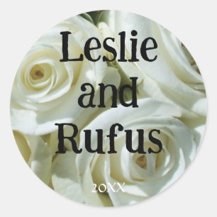Personalized White Roses Wedding Sticker