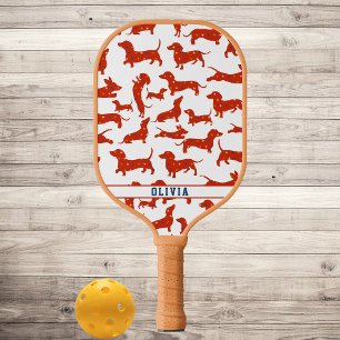 Personalized Wiener Dog, Sausage Dog Retro Pattern Pickleball Paddle