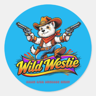 Personalized Wild Westie Cowboy Dog Classic Round Sticker